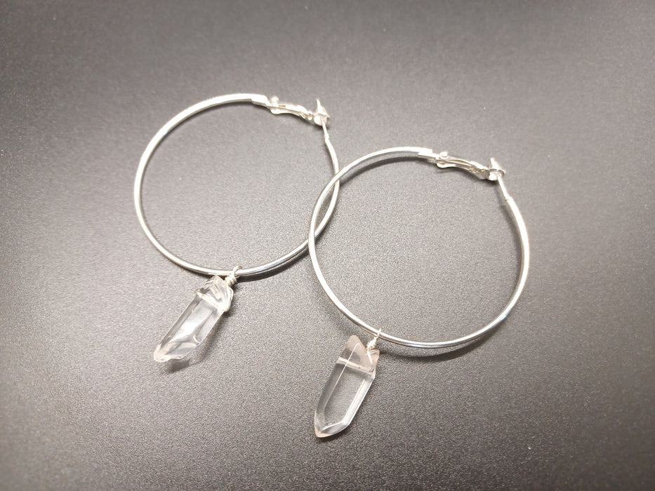 Silver Quartz Hoop Earrings